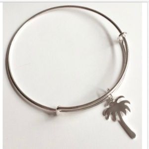 Silver Palm Tree Wire Charm Bracelet Beach Island Fun Plated Cruise Wear